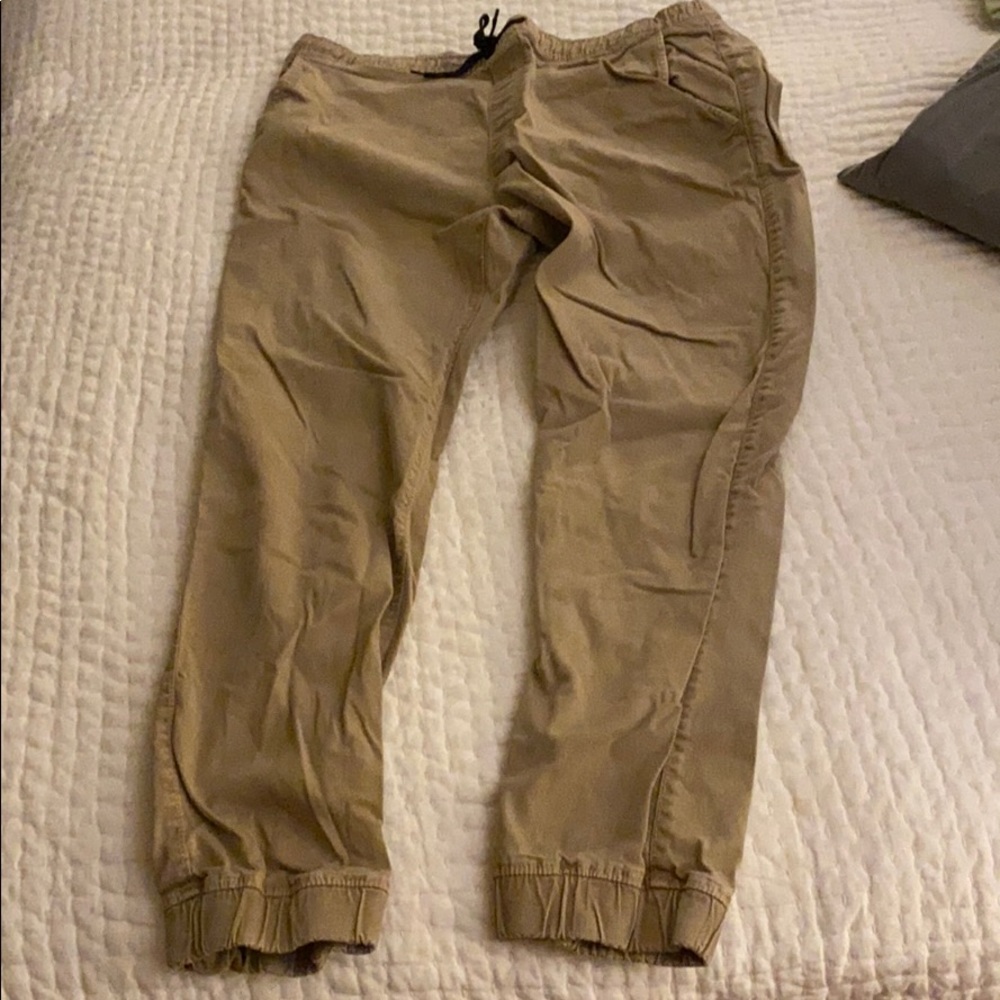 Khaki tan pants with drawstring waist